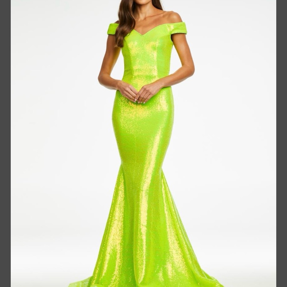 Ashley Lauren Elegant Off-Shoulder Lime Green Dress